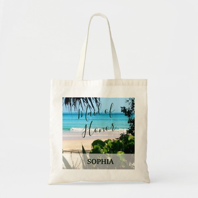 Bolsa Tote Praia Tropical Bridesmaid Ocean Blue Summer (Frente)