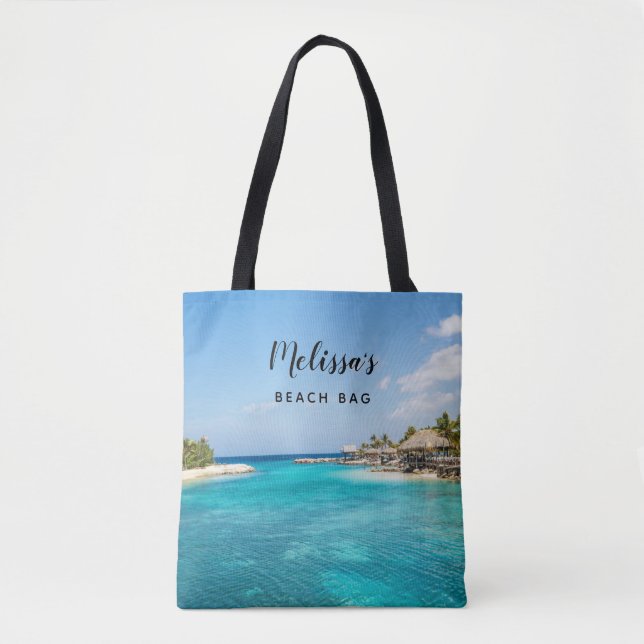 Bolsa Tote Praia tropical Cênica com Foto Thatch Huts (Frente)