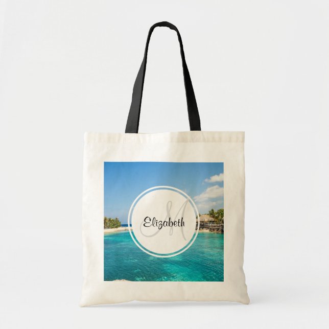Bolsa Tote Praia tropical Cênica com Foto Thatch Huts (Frente)