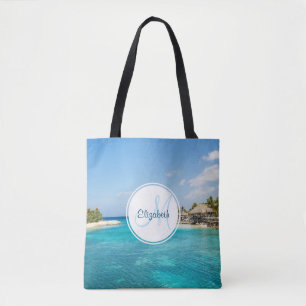 Bolsa Tote Praia tropical cêntrica com Monograma de Huts Atin