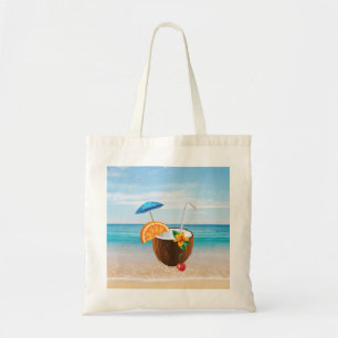 Bolsa Tote Praia Tropical, Céu Azul, Areia Oceânica, Coctail