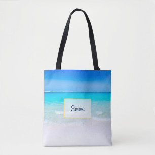 Bolsa Tote Praia tropical com Mar Turquesa Personalizado