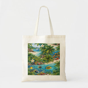 Bolsa Tote Praia Tropical das Seychelles, Palmeiras & Recife 