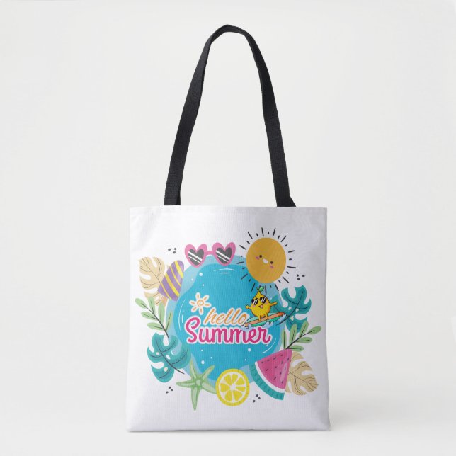 Bolsa Tote Praia Tropical de Verão Vibrante (Frente)