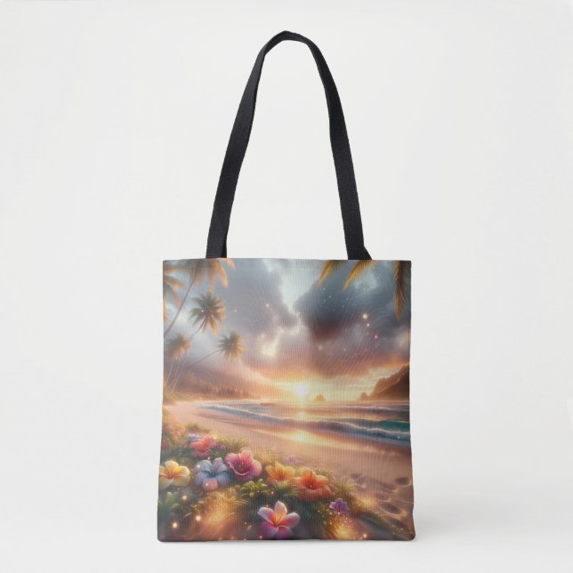 Bolsa Tote Praia Tropical Encantada com Hibiscus Mágico (Frente)