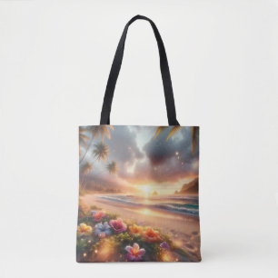 Bolsa Tote Praia Tropical Enfeitiçada com Hibisco Mágico 