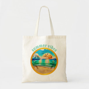 Bolsa Tote Praia Tropical Moderna Palmeiras Pôr do Sol Férias