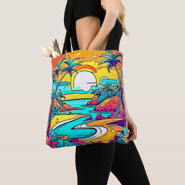 Bolsa Tote Praia Tropical Sunset Vibrante (Close Up)