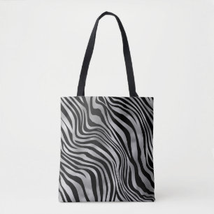 Bolsa Tote Prata Chic e Impressão Animal de Tigre Preto