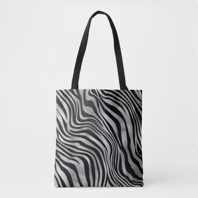 Bolsa Tote Prata Chic e Impressão Animal de Tigre Preto (Frente)