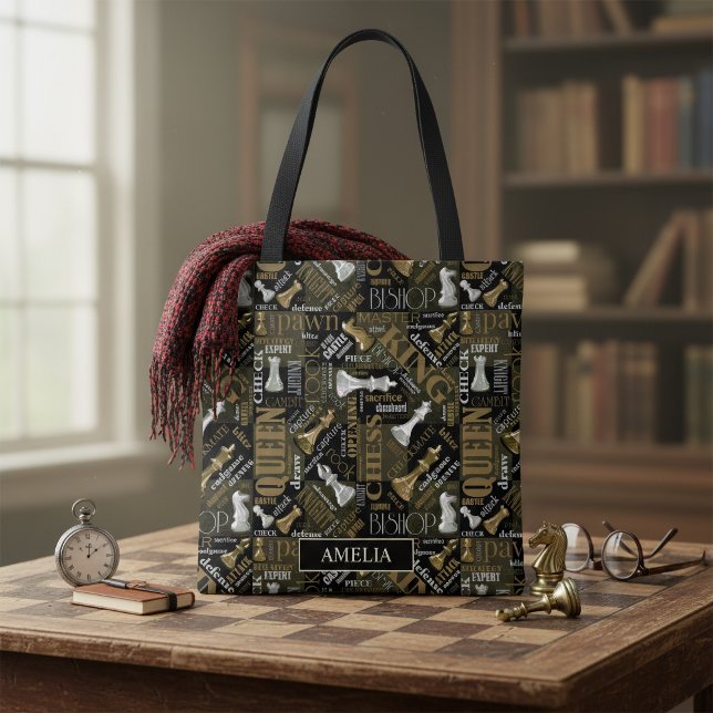 Bolsa Tote Prata de Termos e Peças do Xadrez e ID784 Dourado (Criador carregado)