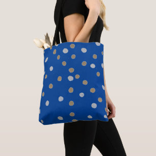 Bolsa Tote Prata e Bolinhas Douradas em Azul
