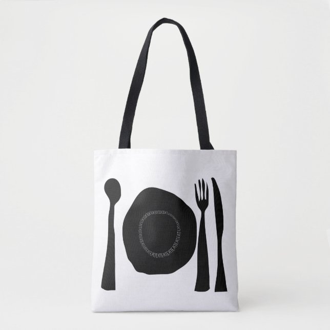Bolsa Tote Prata e Utensílios Pretos e Brancos (Frente)