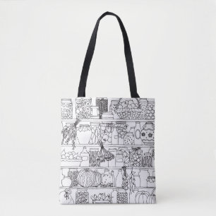 Bolsa Tote Prateleiras com latas: desenho.