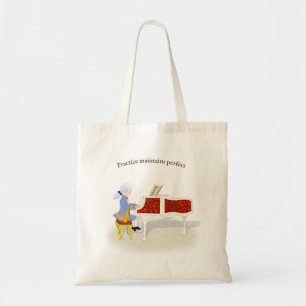 Bolsa Tote "Prática Mantém Perfeito" Mozart Tocando Piano