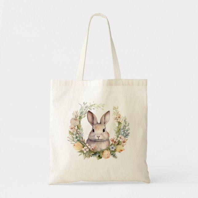 Bolsa Tote Precioso Coelho Coelhinho Coelho com Flores de Mol (Frente)