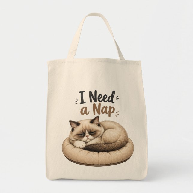 Bolsa Tote Preciso de uma Soneca • Gato Aconchegante (Frente)