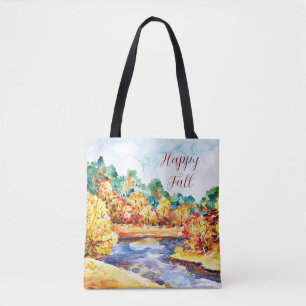 Bolsa Tote Preencher paisagem de cor d'água com texto persona