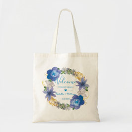 Bolsa Tote Prefeito de Casamento Floral Dourado Azul Hydrange