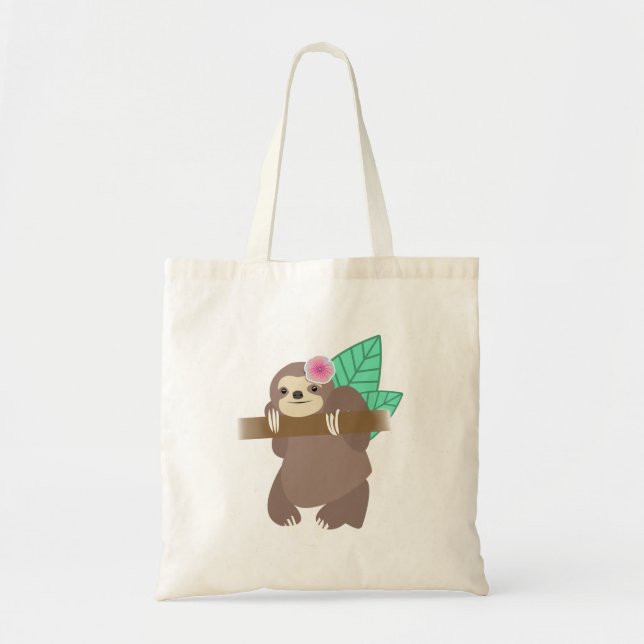 Bolsa Tote Preguiça com ilustração de Digitas da flor (Frente)