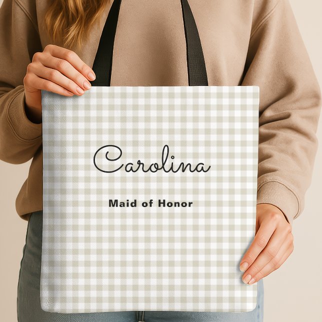 Bolsa Tote Preppy Beige Checkered Bridesmaid Proposta (Criador carregado)