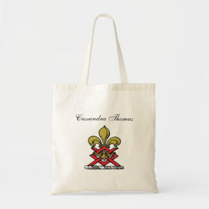 Bolsa Tote Preppy Gold Red Heraldic Crest Fleur de Lis Emblem