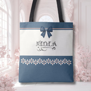 Bolsa Tote Preppy Indigo Azul Floral Viola Orquest