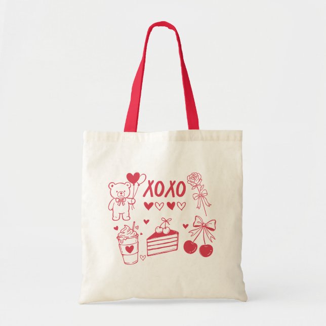 Bolsa Tote Preppy Valentine XOXO | Cute Coquette Aesthetic (Frente)