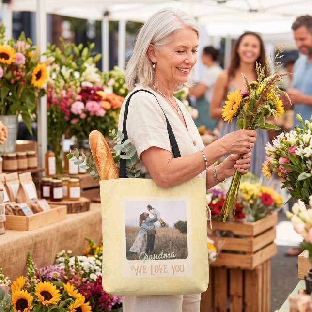 Bolsa Tote Presente Avós Texto Foto Personalizado Chic (Chic Personalized Photo Text Grandparents Gift Tote Bag)
