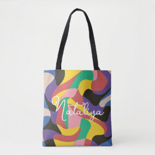 Bolsa Tote Presente Colorido de Abstrato de Arte de Nome Pers