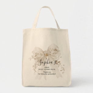 Bolsa Tote Presente da Madrinha Primeira Comunhão Laço Branco