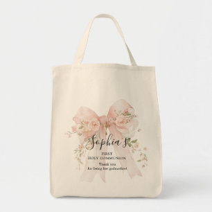 Bolsa Tote Presente da Madrinha Primeira Comunhão Laço Rosa R