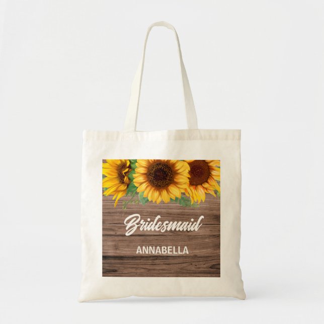 Bolsa Tote Presente das Damas de Honra Girassol Rústico (Frente)