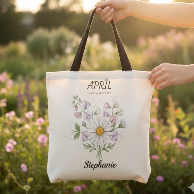 Bolsa Tote Presente de Aniversário de Abril Presente para Ama (Wildflower Daisy Birth Flower – Personalized April Tote)