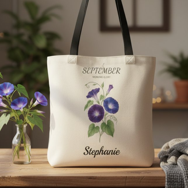 Bolsa Tote Presente de Aniversário de Setembro Flor de Nascim (September birth month flower morning glory birthday tote bag)