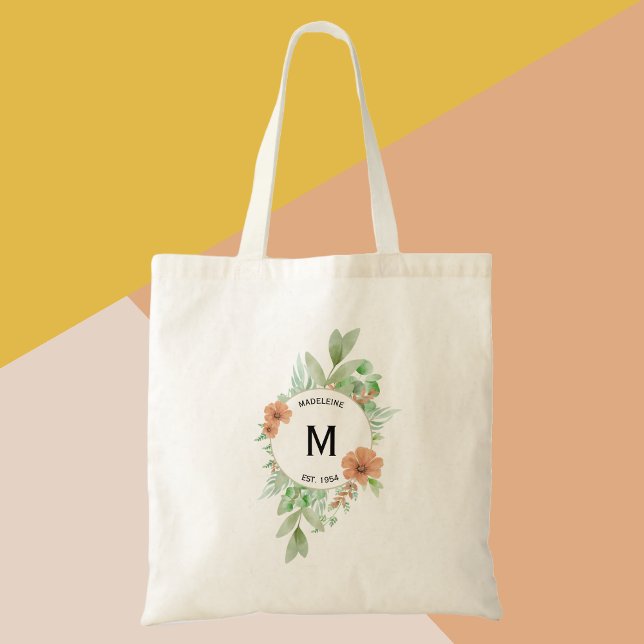 Bolsa Tote Presente de aniversário personalizado Floral Peach (Criador carregado)