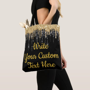 Bolsa Tote Presente de Aniversário Personalizado Preto e Dour