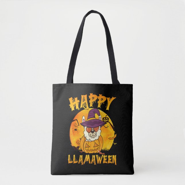 Bolsa Tote Presente de aranha | Aranha-Bruxa de Llama Feliz (Frente)