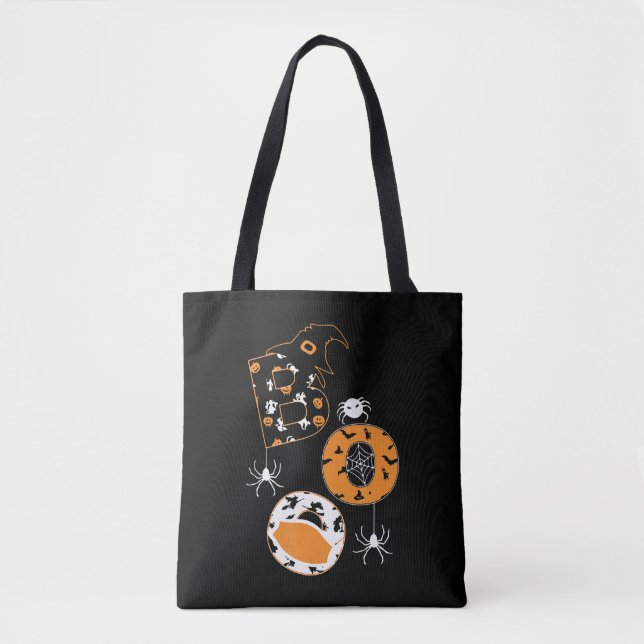 Bolsa Tote Presente de aranha |Pumpkin de chapéu de bruxa-ara (Frente)