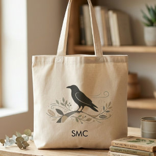 Bolsa Tote Presente de Arte de Pássaro Corvo Nórdico Minimali