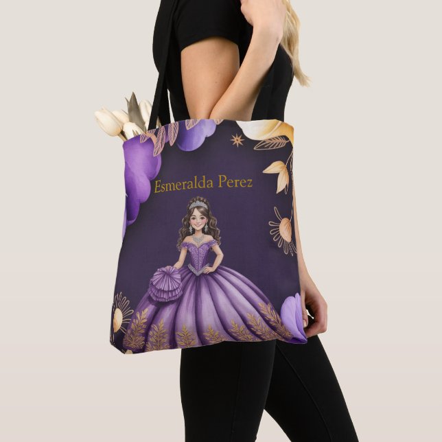 Bolsa Tote Presente de Arte para Menina Roxo Elegante Quincea (Close Up)