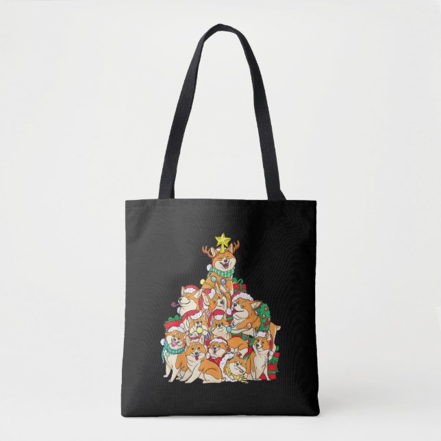 Bolsa Tote Presente de Árvore de Natal do Cão Corgi (Frente)