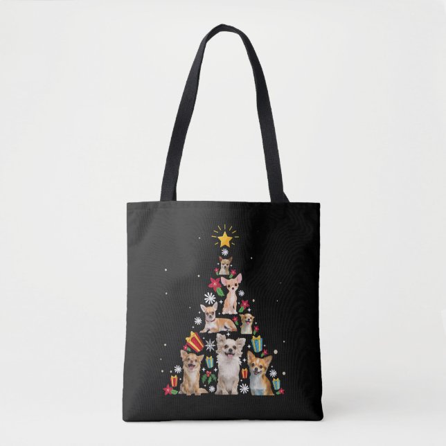 Bolsa Tote presente de árvore de natal do chihuahua (Frente)
