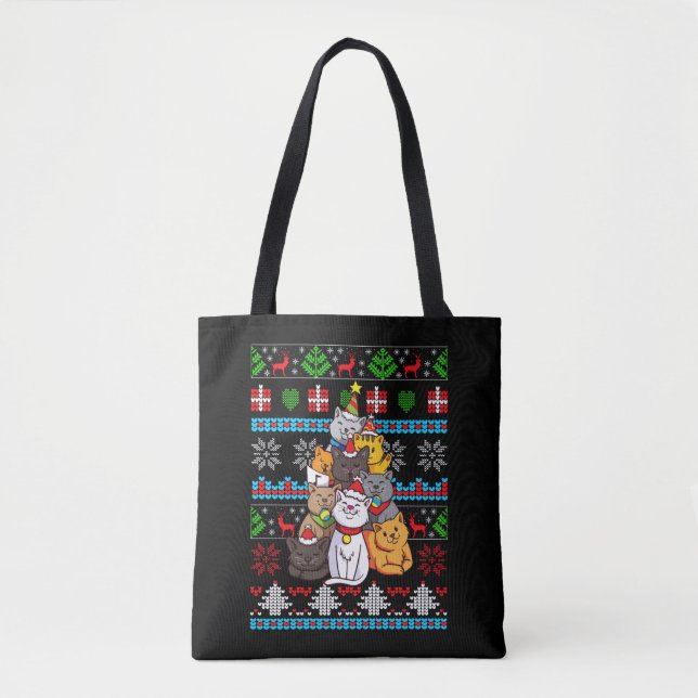 Bolsa Tote Presente de Árvore de Natal para Gato (Frente)