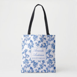 Bolsa Tote Presente de Bridesmaid da Chinoiserie Azul e Branc