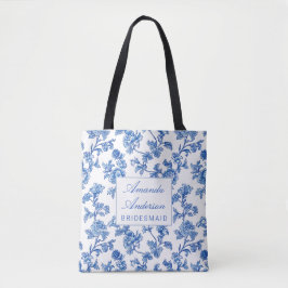 Bolsa Tote Presente de Bridesmaid da Chinoiserie Azul e Branc