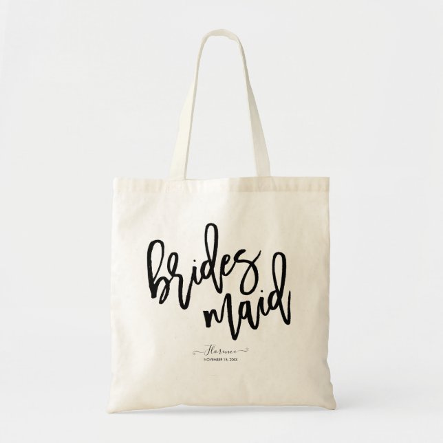 Bolsa Tote Presente de Bridesmaid de Script de Pincel Moderno (Frente)