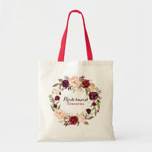 Bolsa Tote Presente de Bridesmaid Floral de Brurgundy Red Wat