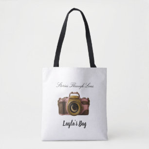 Bolsa Tote Presente de Câmera com Nome Personalizado Viral De