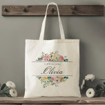 Bolsa Tote Presente de Casamento da Menina Flor Rosa-Esbranqu<br><div class="desc">Saco de tote personalizado para sua floricultura com nome personalizado com elegante cor-de-rosa e design de bouquet de rosa dourado.</div>